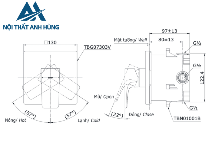 Van gật gù điều chỉnh nóng lạnh TOTO TBG07303VA