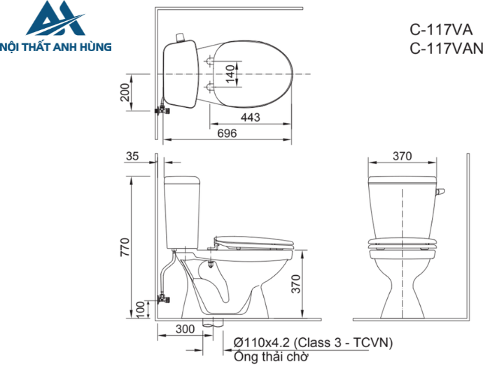Bàn Cầu INAX C-117VAN  Hai Khối Xả Gạt Nắp Êm