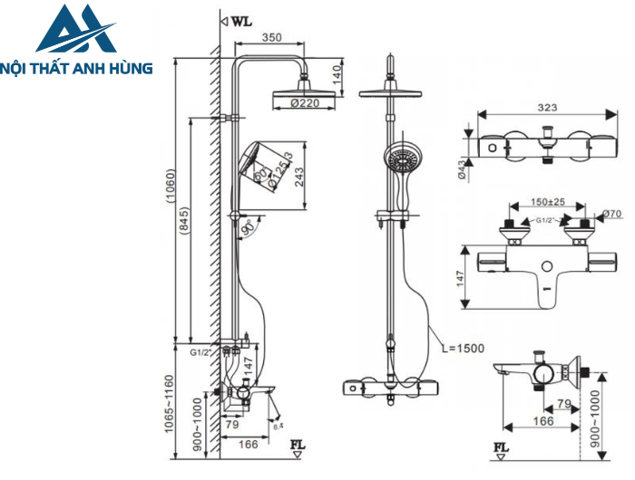 Bộ sen cây tắm nhiệt độ INAX BFV-3415T-8C
