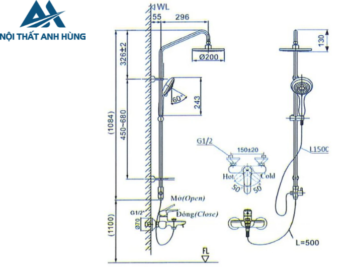 Bộ sen cây tắm nóng lạnh INAX BFV-1405S
