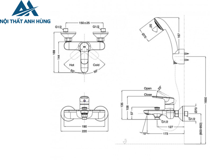 Bộ sen tắm nóng lạnh INAX BFV-1403S-8C