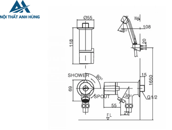 Bộ vòi sen tắm lạnh INAX BFV-10-1C