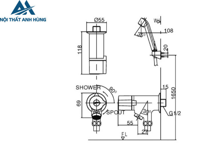 Bộ vòi sen tắm lạnh tay nhựa INAX BFV-10