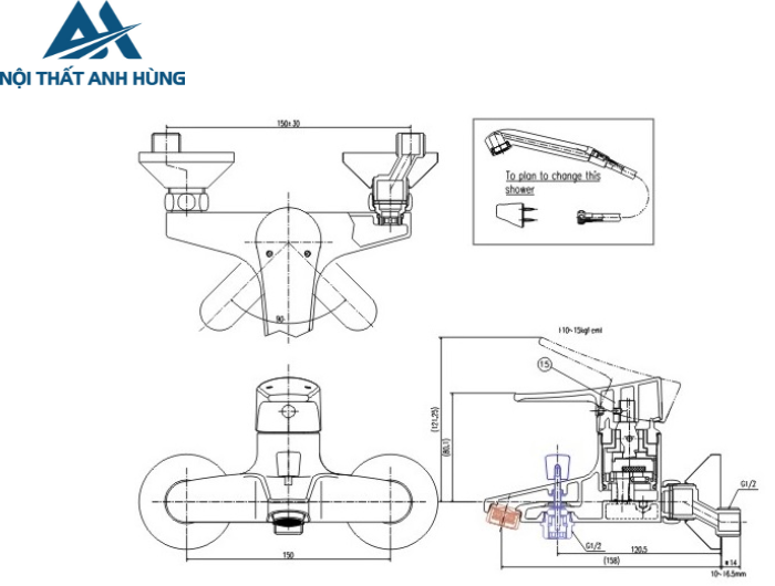 Bộ vòi sen tắm nóng lạnh INAX BFV-1003S
