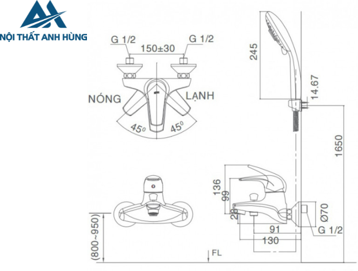 Bộ vòi sen tắm nóng lạnh INAX BFV-3003S-1C