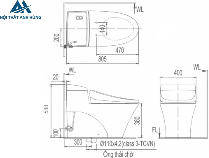 Bồn cầu 1 khối nắp điện tử INAX AC-1008R + CW-KA22AVN