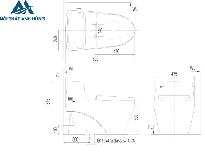 Bồn cầu 1 khối nắp điện tử INAX AC-1035 + CW-H18VN