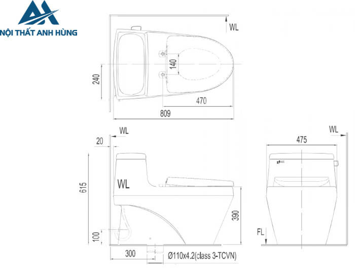 Bồn cầu 1 khối nắp điện tử INAX AC-1035 + CW-KB22AVN