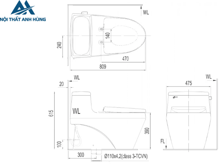 Bồn cầu 1 khối nắp điện tử INAX AC-1135 + CW-H17VN