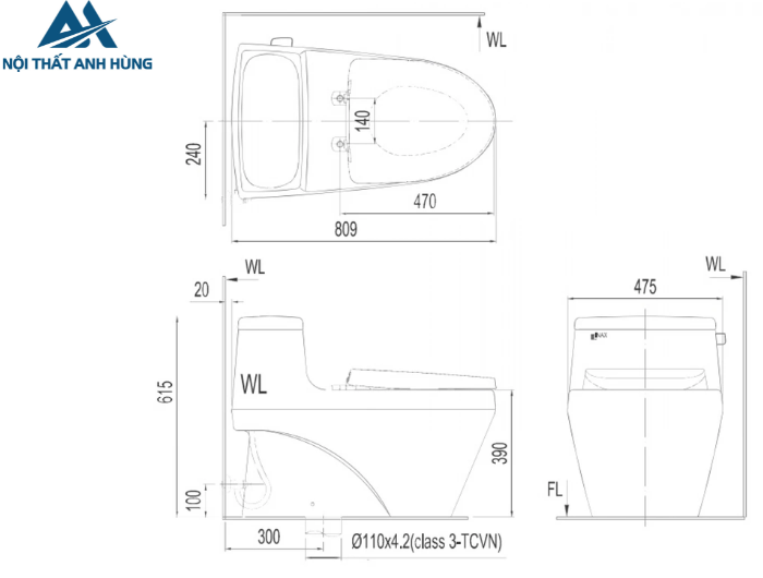 Bồn cầu 1 khối nắp điện tử INAX AC-1135 + CW-KB22AVN