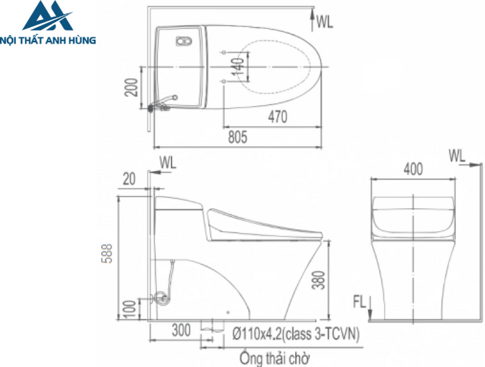 Bồn cầu 1 khối nắp rửa cơ INAX AC-1008R + CW-S32VN