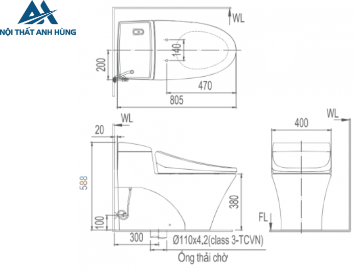 Bồn cầu 1 khối nắp rửa cơ INAX AC-1017R + CW-S32VN