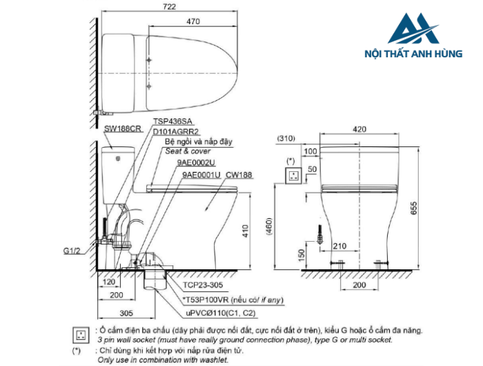Bồn cầu 1 khối TOTO MS188VKT8 nắp đóng êm TC600VS