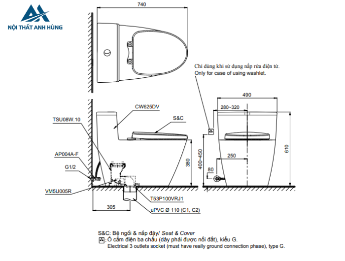 Bồn cầu 1 khối TOTO MS625DT8