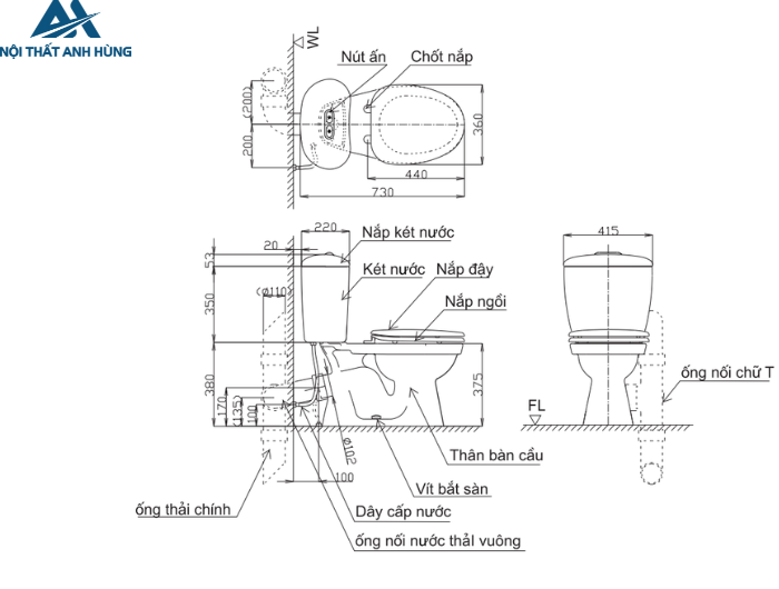 Bồn cầu 2 khối INAX C-306VPT  Thoát Ngang Nắp Thường