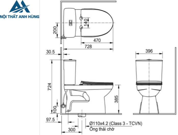 Bồn cầu 2 khối nắp rửa cơ INAX AC-514A + CW-S32VN-1