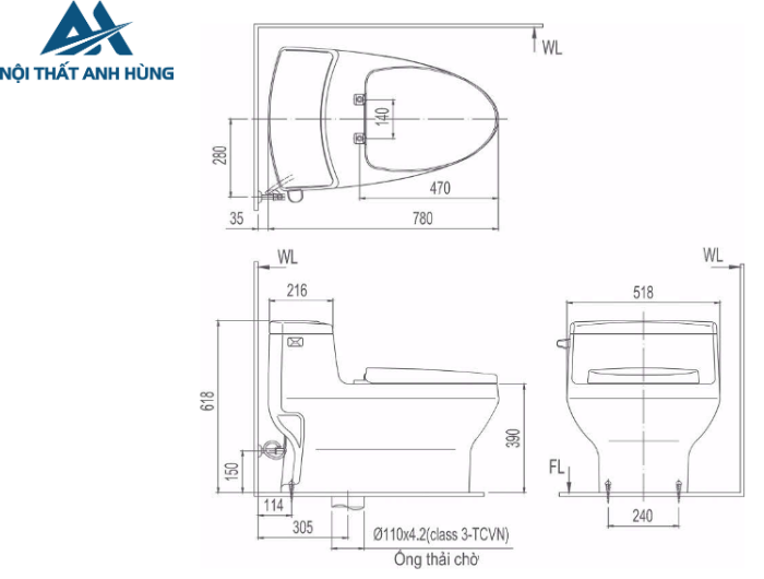 Bồn Cầu INAX AC-4005VN Một Khối Aqua Ceramic