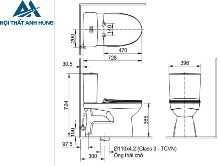 Bồn Cầu INAX AC-514VAN 2 Khối Aqua Ceramic