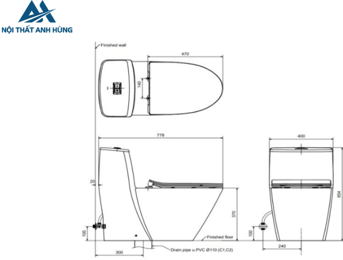 Bồn Cầu INAX AC-919VRN 1 Khối Aqua Ceramic
