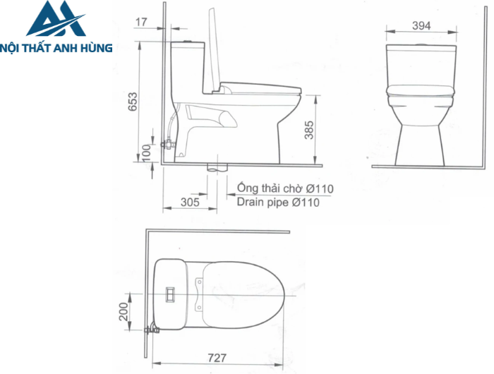 Bồn Cầu INAX AC-969VN-2 1 Khối Aqua Ceramic Nắp Mỏng Đóng Êm