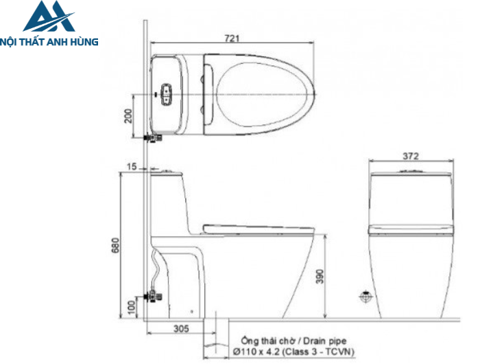 Bồn Cầu INAX ACT-902 + CW-S15VN 1 Khối Xả Tự Động Nắp Rửa Cơ