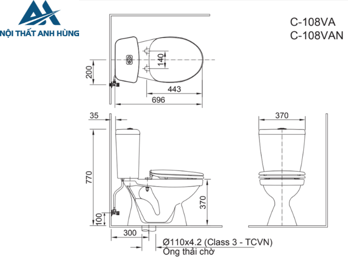 Bồn Cầu INAX C-108VA 2 Khối Xả Nhấn Nắp Thường