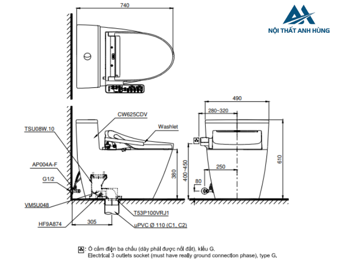 Bồn cầu TOTO MS625CDW12 1 khối nắp điện tử