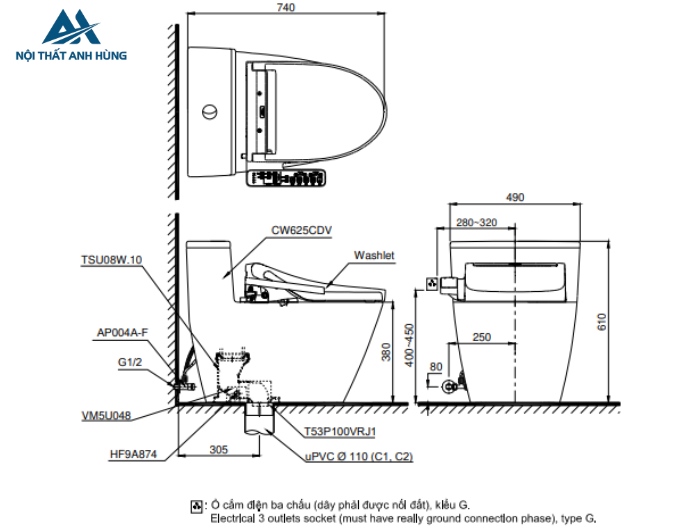 Bồn cầu TOTO MS625CDW17 1 khối nắp điện tử Washlet C2