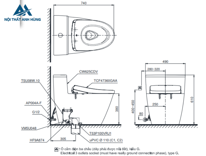 Bồn cầu TOTO MS625CDW23 1 khối nắp điện tử
