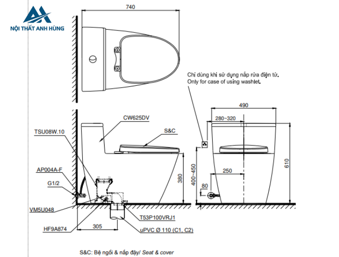 Bồn cầu TOTO MS625DE4 1 khối nắp rửa cơ TCW1211A