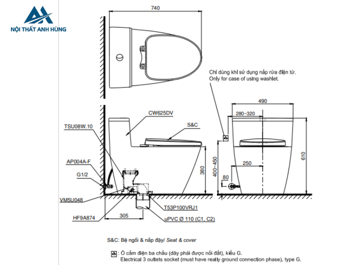 Bồn cầu TOTO MS625DW11 1 khối nắp điện tử Washlet S7 