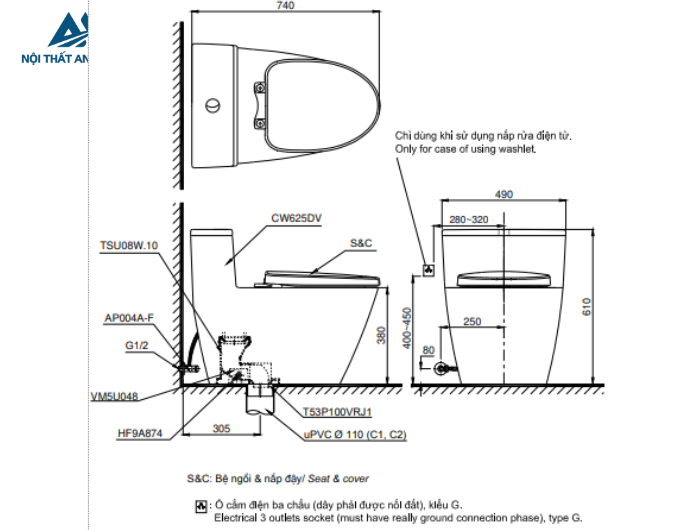 Bồn cầu TOTO MS625DW16 1 khối nắp điện tử Washlet