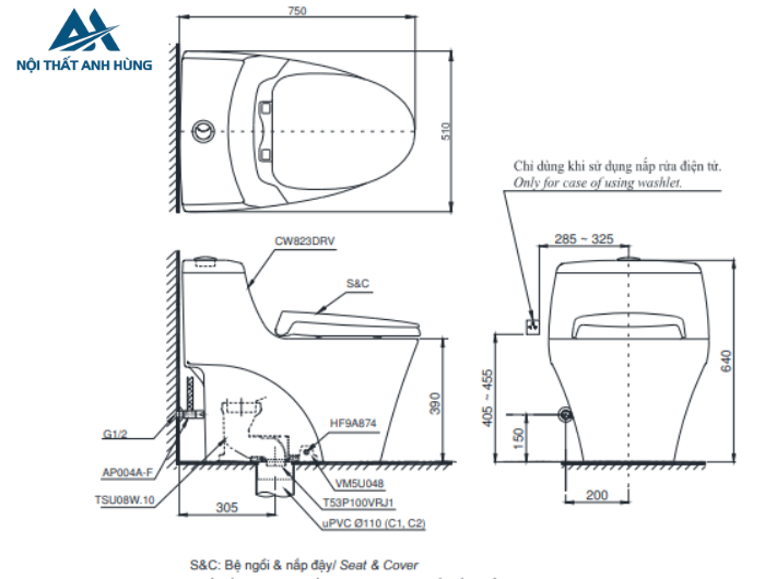 Bồn cầu TOTO MS823DRE4 1 khối nắp rửa cơ TCW1211A