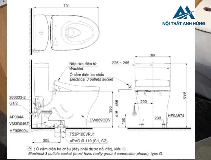 Bồn cầu TOTO MS889CDRW12 1 khối nắp điện tử Washlet