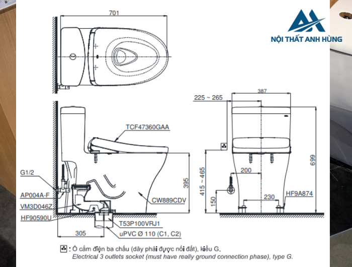 Bồn cầu TOTO MS889CDRW23 1 khối nắp điện tử Washlet