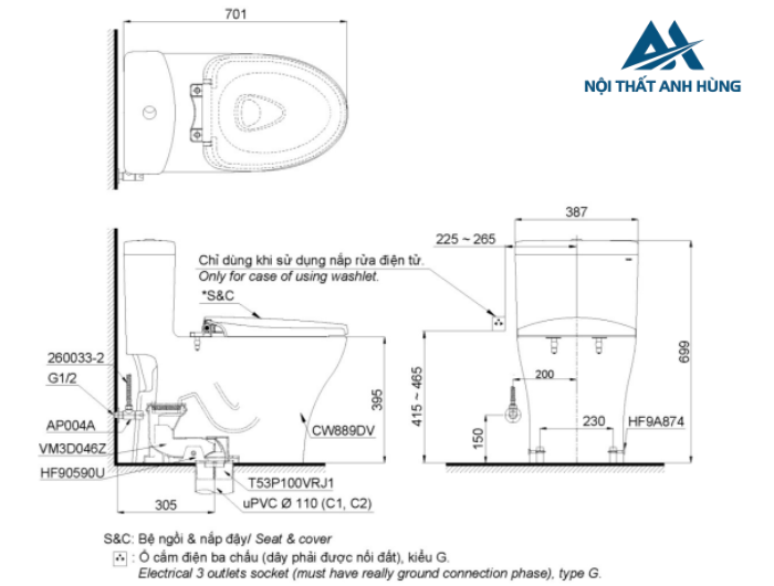 Bồn cầu TOTO MS889DRW11 1 khối nắp điện tử Washlet