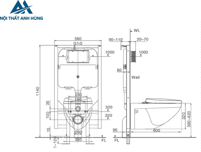 Bồn Cầu Treo Tường Nắp Điện Tử INAX AC-23P + CW-H20VN