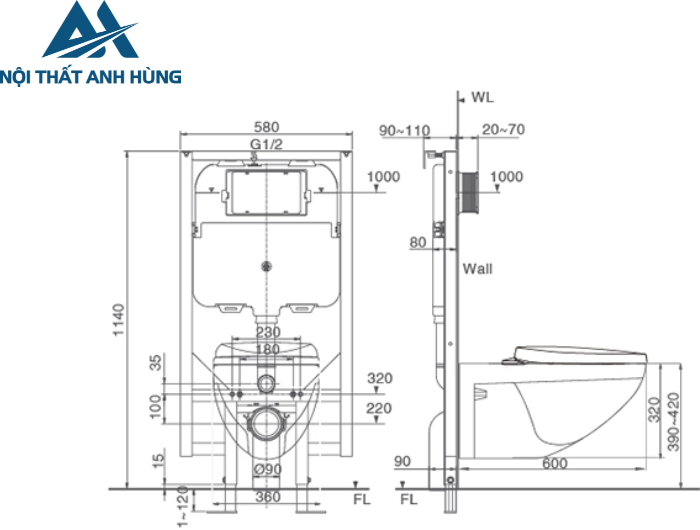 Bồn Cầu Treo Tường Nắp Điện Tử INAX AC-23P + CW-KB22AVN