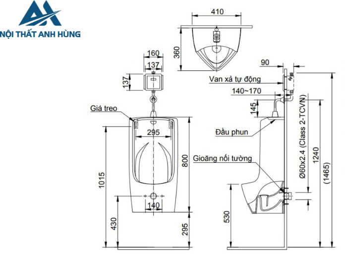 Bồn Tiểu Nam Inax AU-411V Treo Tường AquaCeramic