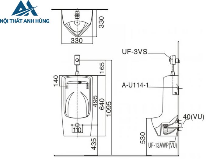 Bồn Tiểu Nam Inax AU-431VR Treo Tường AquaCeramic