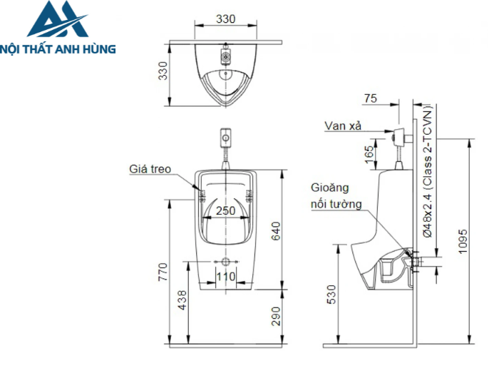 Bồn Tiểu Nam Inax U-431VR Treo Tường Vành Rim