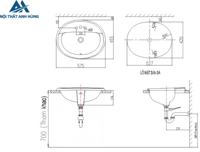 Chậu Rửa Lavabo Âm Bàn Inax L-2395V Dương Vành