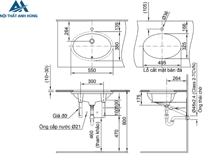 Chậu Rửa Lavabo Inax L-2216V Âm Bàn Oval