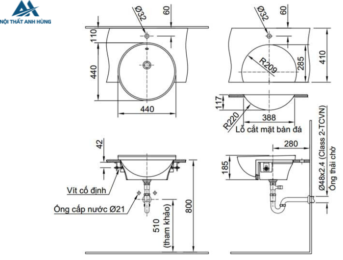 Chậu Rửa Mặt Lavabo Inax L-333V Bán Âm Tròn