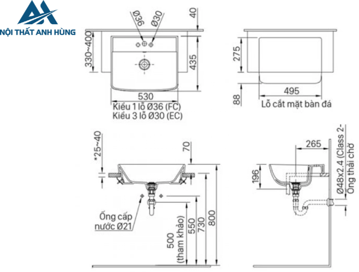 Chậu Rửa Mặt Lavabo Inax L-345V Bán Âm
