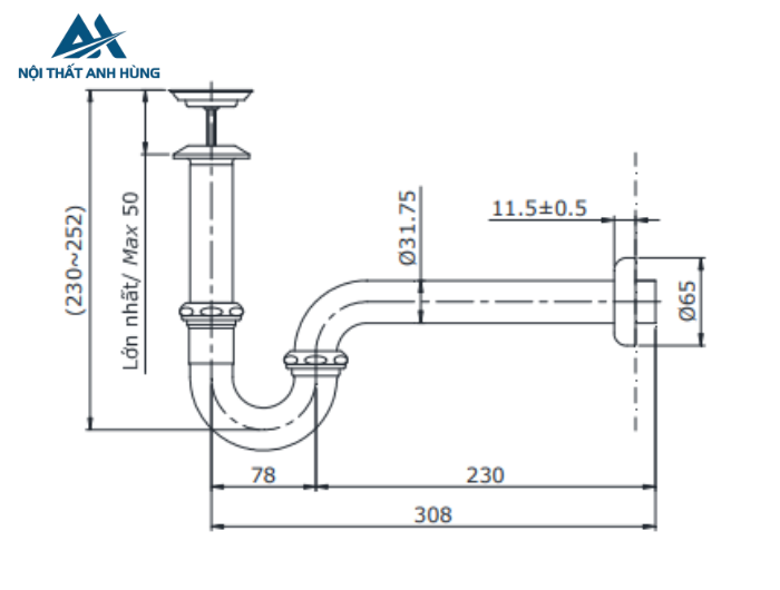 Cổ thoát vòi nước kèm ống thải chữ P TOTO TVLF405