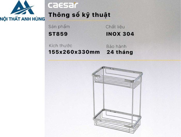 Kệ Inox 2 tầng CAESAR ST859 Gắn Tường Chữ Nhật