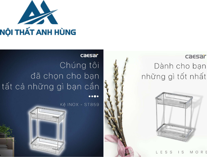 Kệ Inox 2 tầng CAESAR ST859 Gắn Tường Chữ Nhật