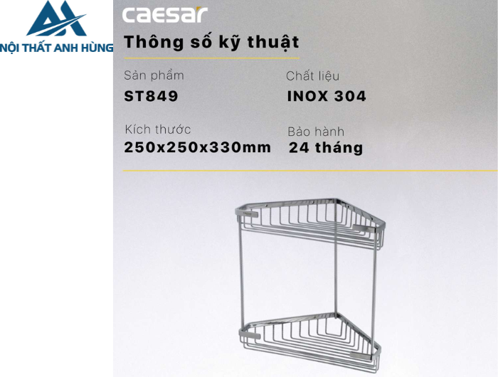 Kệ Inox Góc 2 Tầng CAESAR ST849