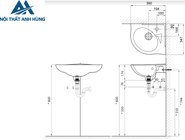 Lavabo Góc Inax L-281V Treo Tường